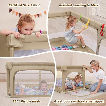 Dripex Baby Playpen, 47"x47" Small Playpen for Babies, Enhanced Safety Baby Play Yard for Indoor & Outdoor, Infant Play Pen with Soft Breathable Visible Mesh, Anti-Fall Design & Easy Setup, Grey