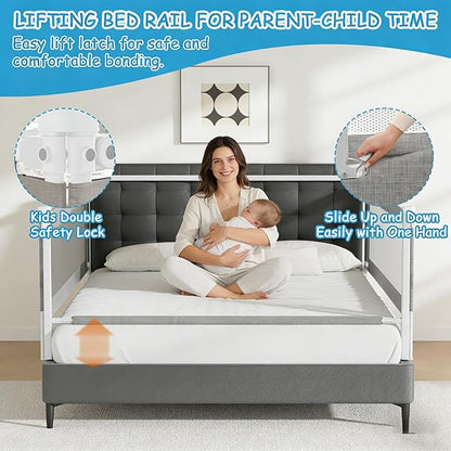 3-Pack King Size Bed Rails for Toddlers -Height Adjustable Baby Bed Rail Guard Specially Designed for King Size Bed (78.7"x78.7"x74.8"-Grey)