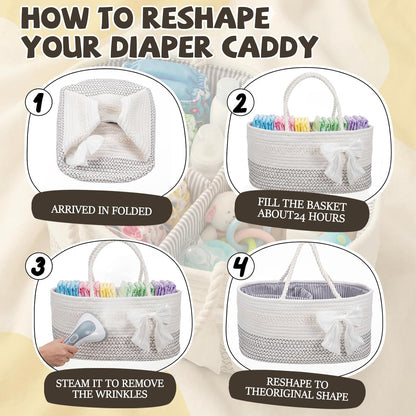 Zopeal Mother‘s Day Diaper Caddy Organizer Large Cotton Rope Baby Basket with Removable Divider Portable Nursery Storage for Diapers & Wipes Changing Table Organizer for Newborn Baby Shower Supplies