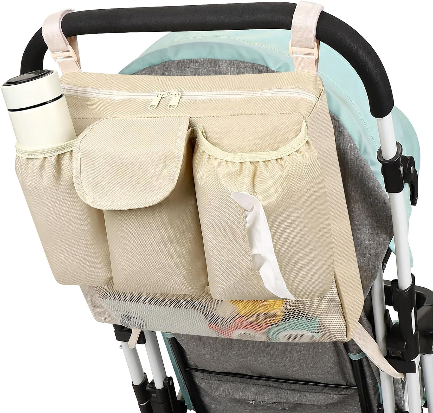 Accmor Stroller Organizer, Universal Large Capacity Stroller Bag Caddy Organizer Accessories for Uppababy, Nuna, Doona, Britax Strollers, Black