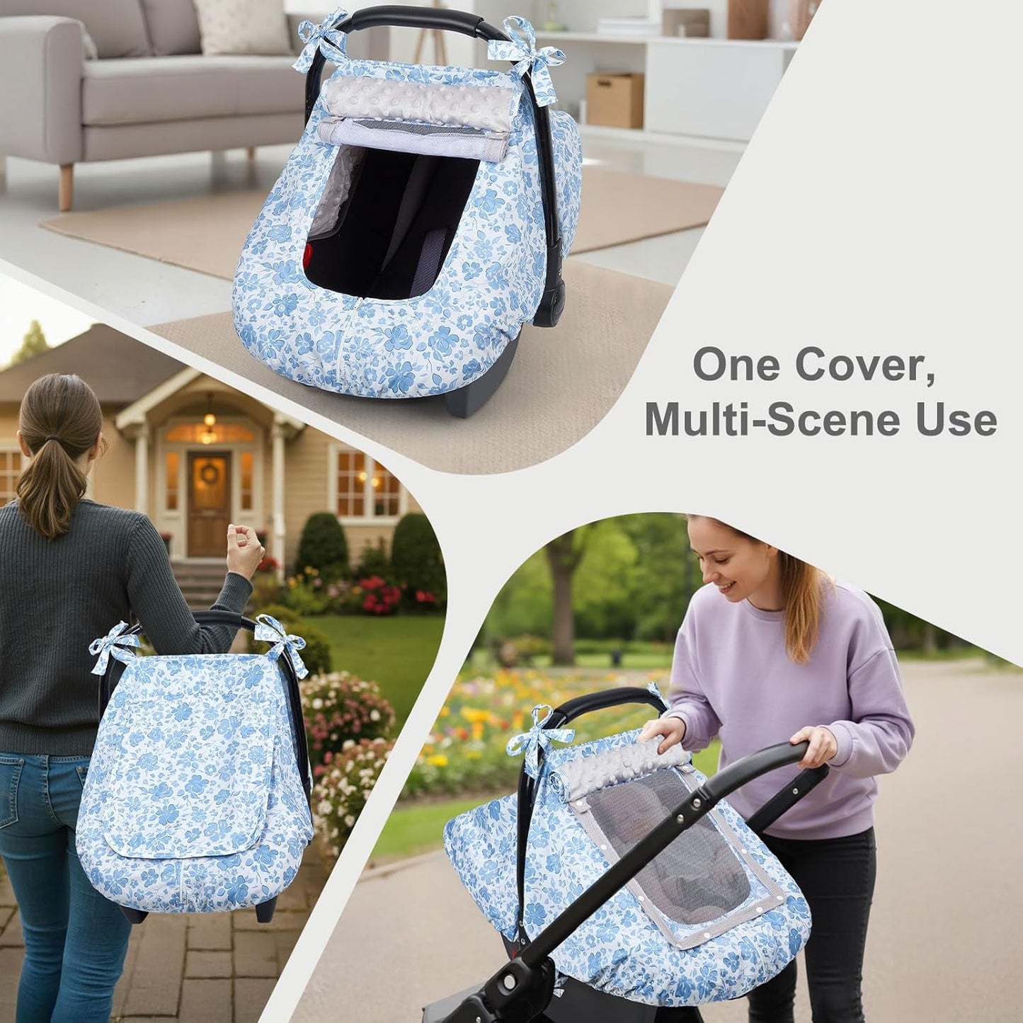 FIOBEE Baby Car Seat Cover, Car Seat Covers for Babies Infant Car Seat Canopy with Breathable Mesh Window Waterproof Carseat Cover for Babies Boy Girl 4 Seasons, White/Cow
