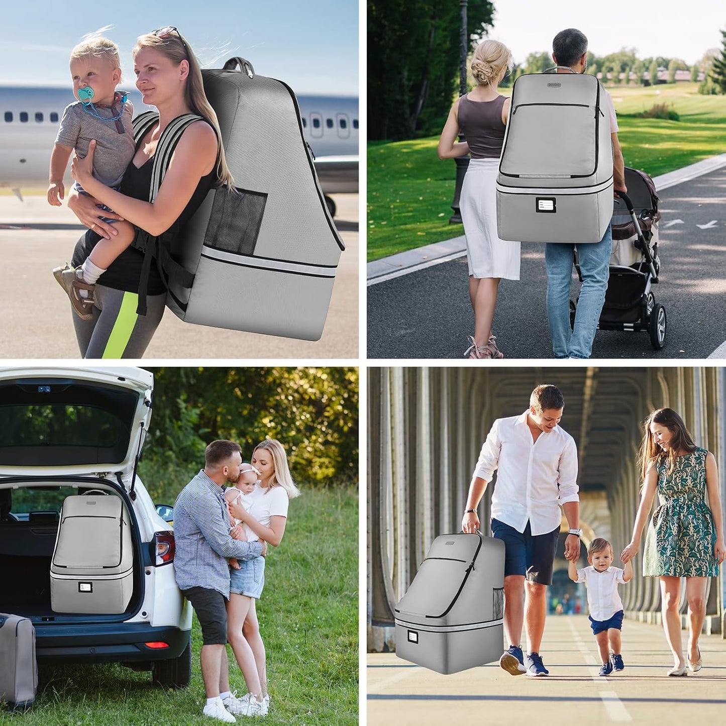 Car Seat Travel Bag,Padded Car Seats Backpack with Steel Cable Handle and Reflective Stripes, Large Durable Carseat Carrier Bag,Airport Gate Check Bag,Infant Seat Travel Bag with Shoulder Strap,Black