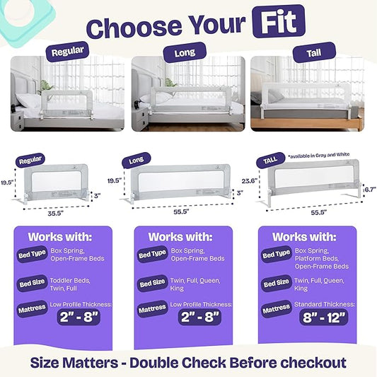ComfyBumpy 1-Pack Bed Rail for Toddlers 55.5" L x 23.5" H | Extra Tall Toddler Bed Rails for Twin, Full, Queen & King Mattress Size | Swing Down Rail Guard | Mattress Side Rail for Kids | White