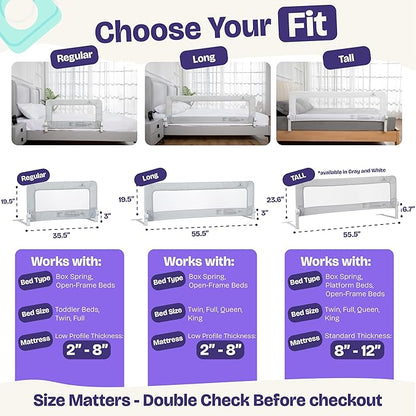 ComfyBumpy 1-Pack Bed Rail for Toddlers 55.5" L x 19.5" H | Toddler Bed Rails for Twin, Full, Queen & King Mattress Size | Swing Down Rail Guard | Mattress Side Rail for Kids | Purple