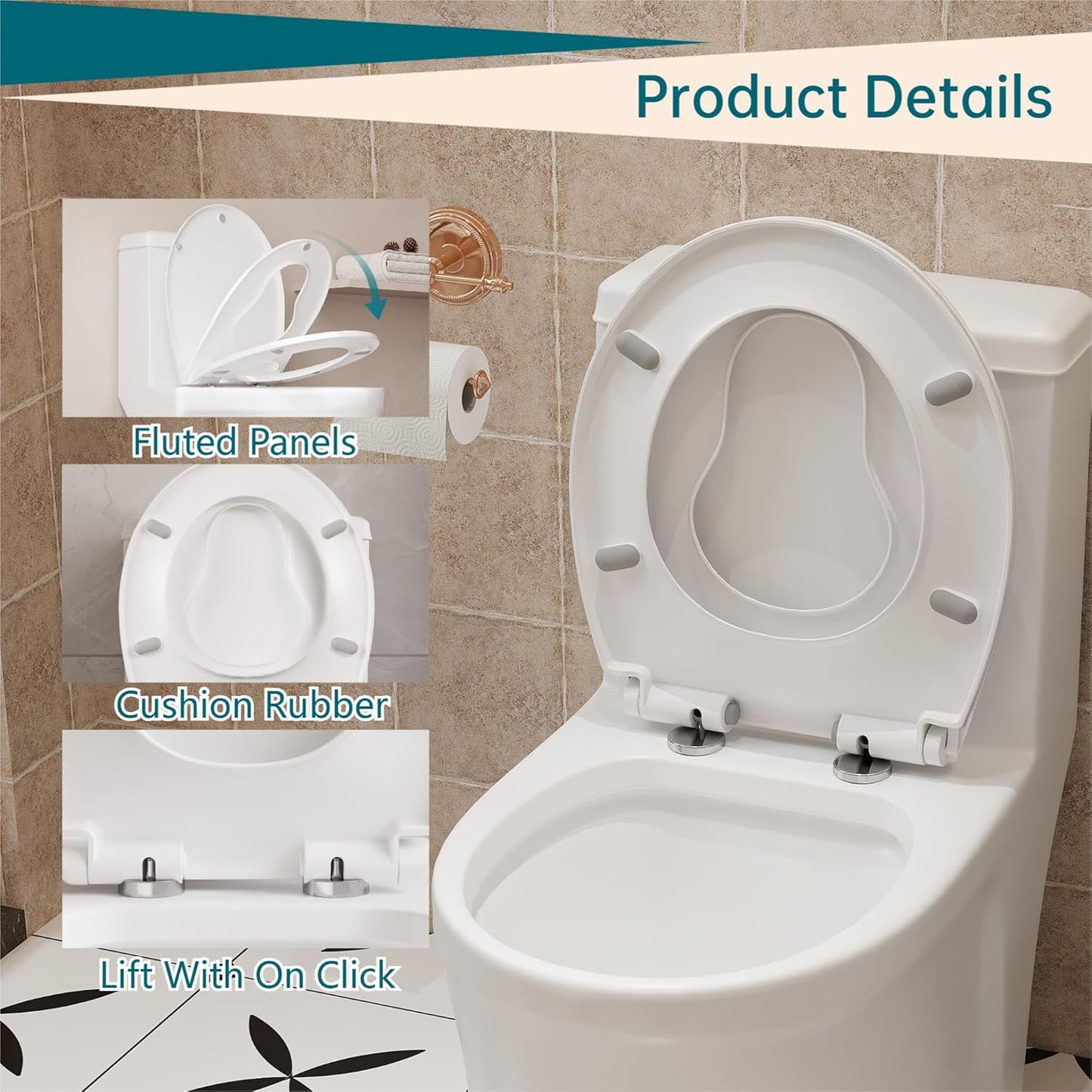 17" White Round Toilet Seat for Adult and Child, Built-In Potty Training Seat with Soft Quiet Close Non-Slip Design, Magnetic Kids Seat and Cover for Round/Oval Toilets, Easy to Install and Clean