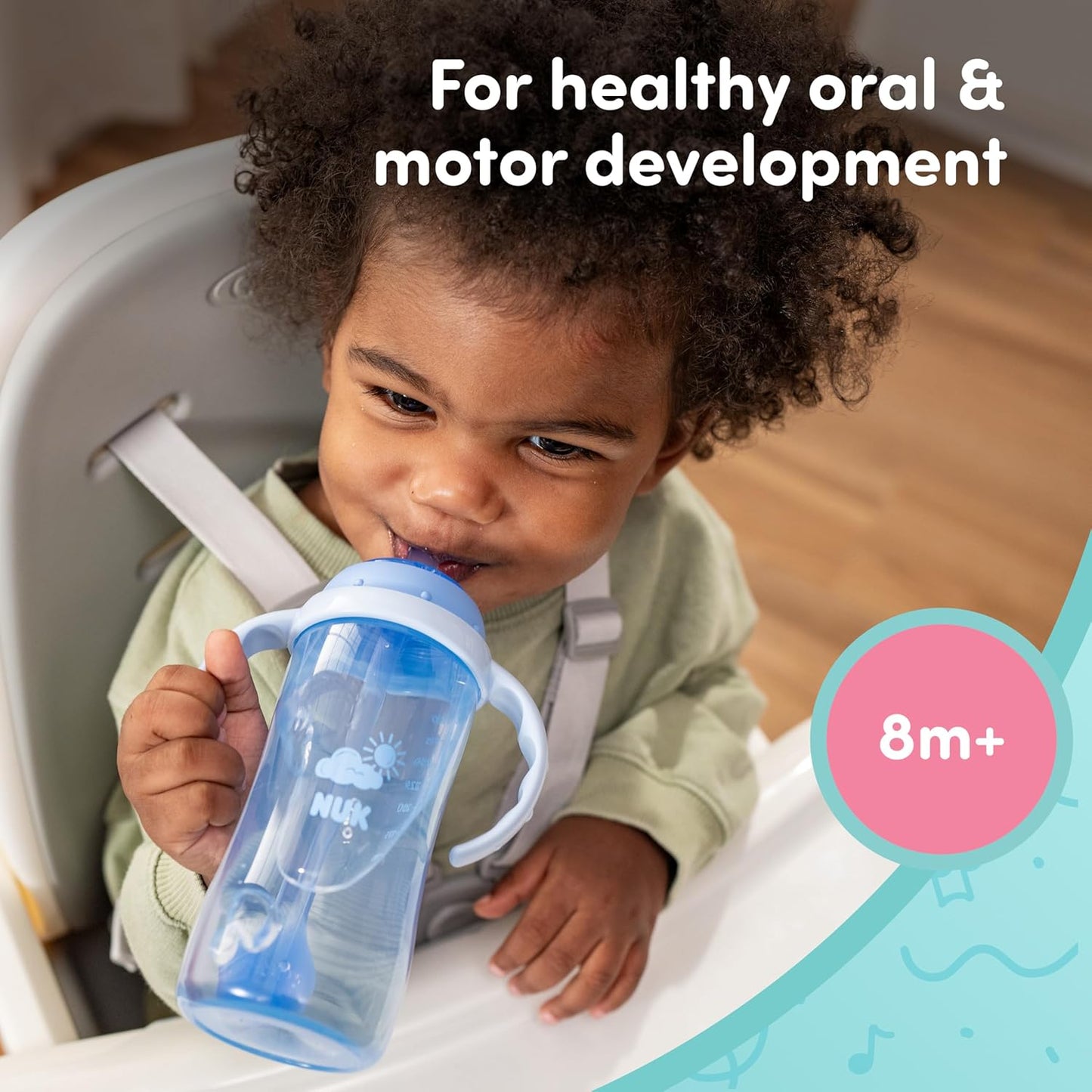 NUK Learner Straw Cup, 10oz, 2-Pack - Toddler Sippy Cup with Soft Straw for Easy Drinking, Suitable for Ages 8 Months and Up, Timeless Collection
