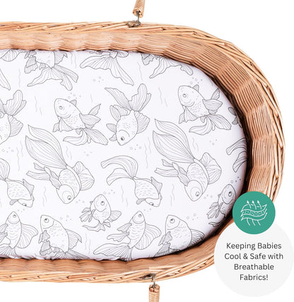 Bassinet Sheets for Papablic, CoZee, Cowiewie, Ezebaby, Nawahev Baby Bassinet Bedside Sleeper by TansyPanda, 3PC, 33x20, Ultra Soft, Breathable Snug Fit, Unisex Boys Girls, Gray White (Space Rockets)