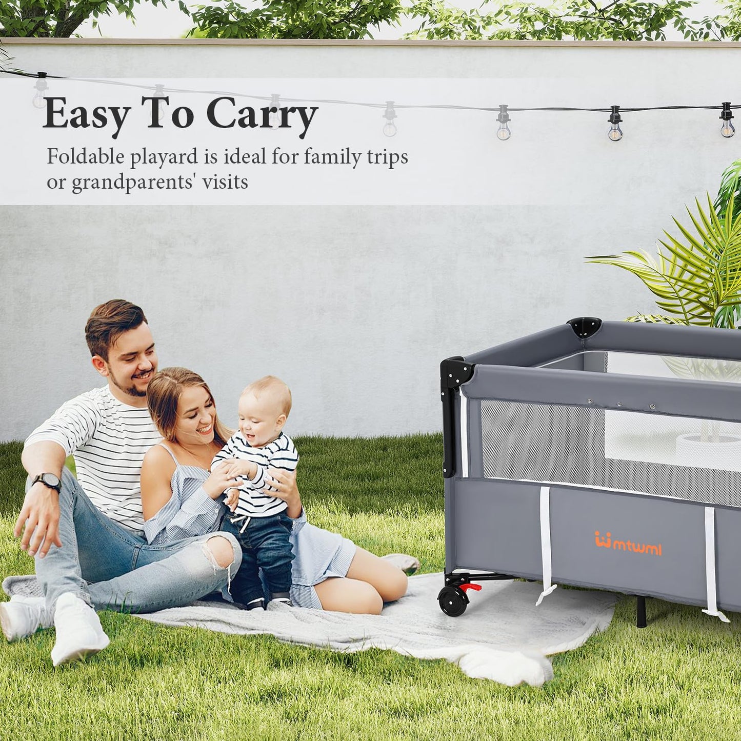 MTWML Portable Baby Bassinet,2 in1 Baby Playard and Bedside Crib with Wheel,1-Second Setup Foldable Playpen and Nursery Center with Travel Bag for Home or Travel Newborn to Toddler(Deep Grey)