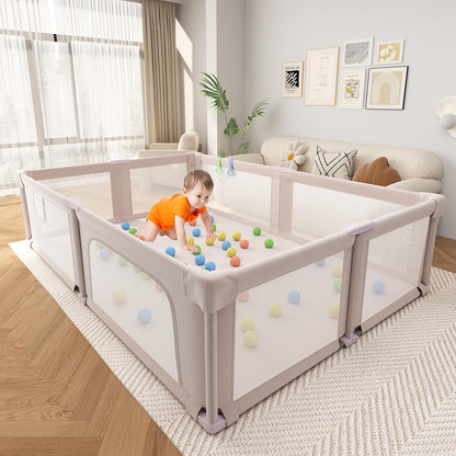 Foldable Playpen for Babies and Toddlers, 51" Portable Play Pen with Mat and Ocean Balls, Play Yard with with Visible Mesh for Inddor and Outdoor, No Assembly Required, Dark Gray