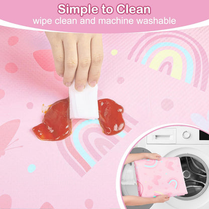 Basumee Splat Mat High Chair Mat Waterproof Baby Play Splat Mat for Under High Chair Food Catcher Highchair Mat for Floor Non Slip Bottom, Pink Rainbow, 46x42 Inches
