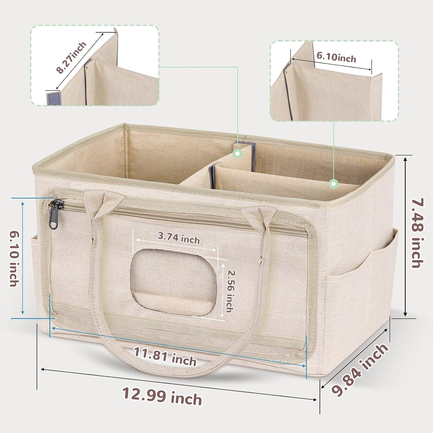 Volnamal Diaper Caddy with Wipe Dispenser One-Handed Access, Premium Diaper Organizer, Portable Car Organizer Nursery Basket for Newborn Essentials, Baby Registry Must Haves for Boys & Girls,Grey