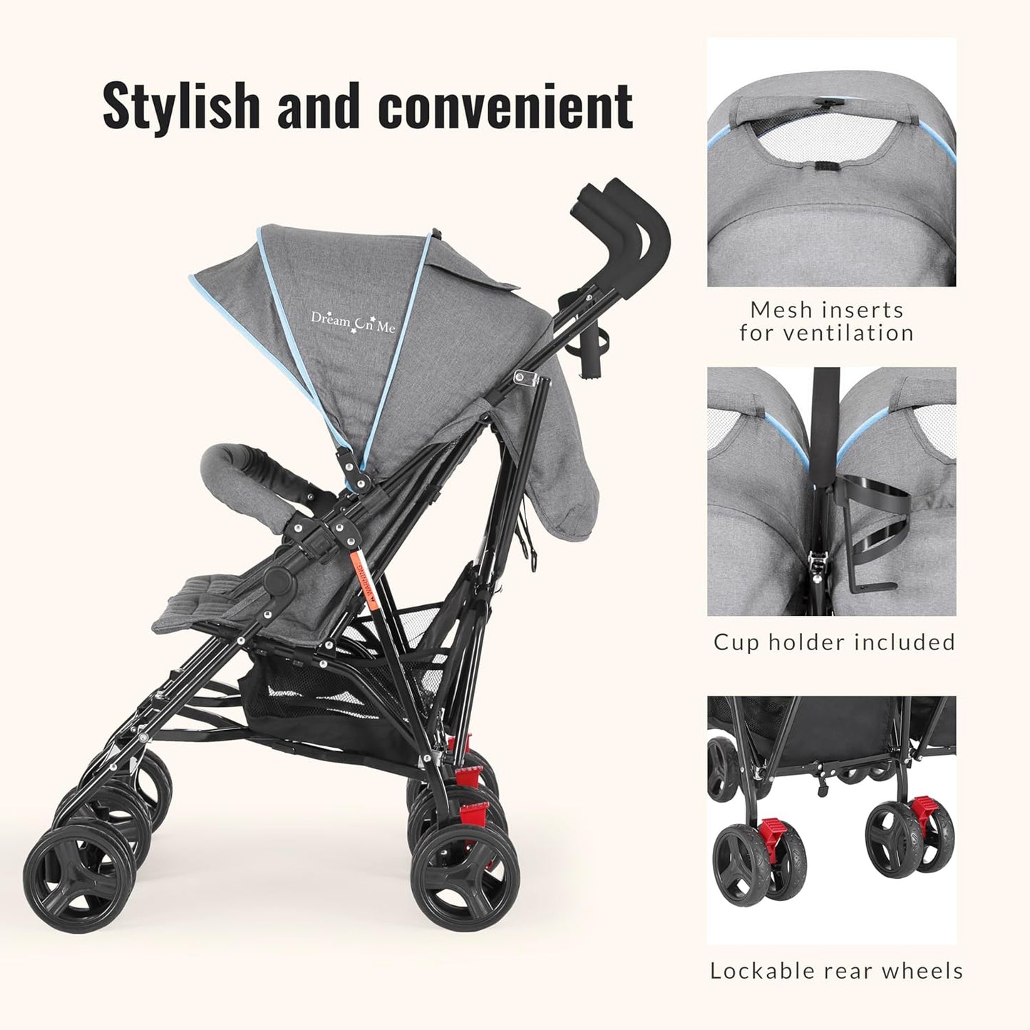 Dream On Me Volgo Twin Umbrella Stroller in Black, Lightweight Double Stroller for Infant & Toddler, Compact Easy Fold, Large Storage Basket, Large and Adjustable Canopy