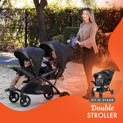 Baby Trend Sit N' Stand Tandem Double Stroller 2.0 DLX and EZ-Lift Plus Car Seat Set with 5 Point Safety Harnesses and Cozy Cover, Modern Khaki