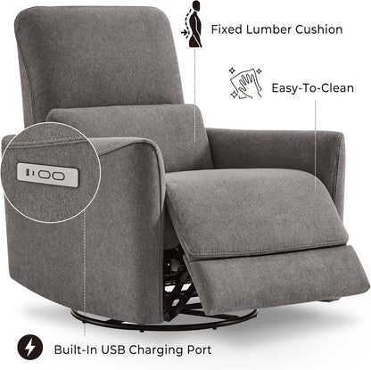 CHITA Power Recliner Chair Swivel Glider, FSC Certified Upholstered Living Room Nursery Reclining Sofa Chair with Lumbar Support, Linen