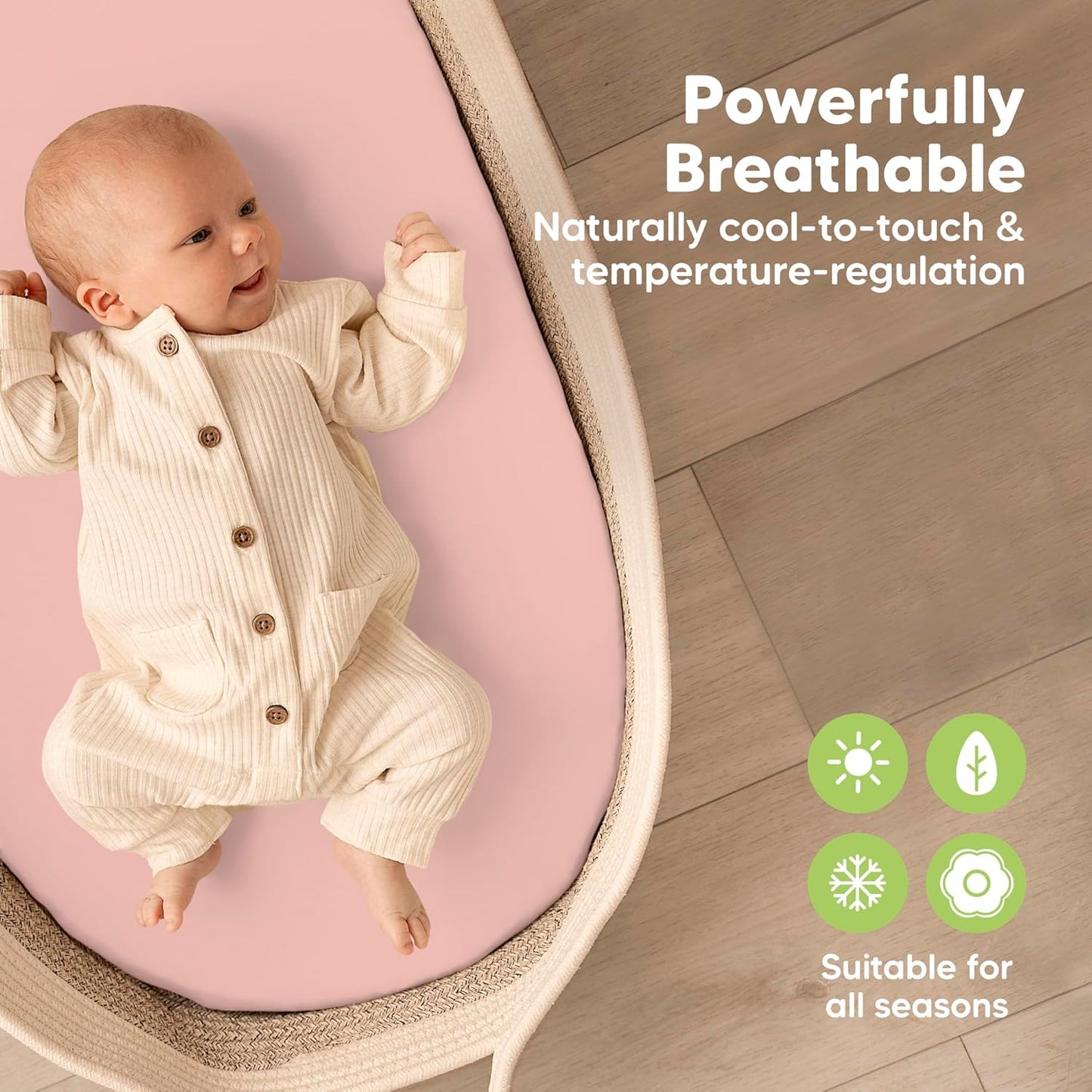 2-Pack Baby Bassinet Sheets Girl, Boy - 33x17 Viscose Derived from Bamboo Bedside Mattress Fitted Bassinet Sheets, Compatible with Halo Bassinest Swivel Sleeper, Baby Delight, Graco (Pecan)