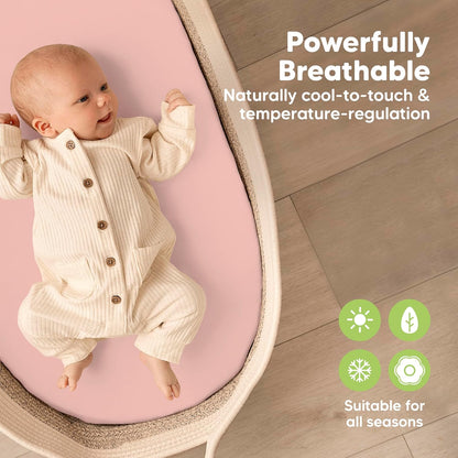 2-Pack Baby Bassinet Sheets Girl, Boy - 33x17 Viscose Derived from Bamboo Bedside Mattress Fitted Bassinet Sheets, Compatible with Halo Bassinest Swivel Sleeper, Baby Delight, Graco (Pecan)