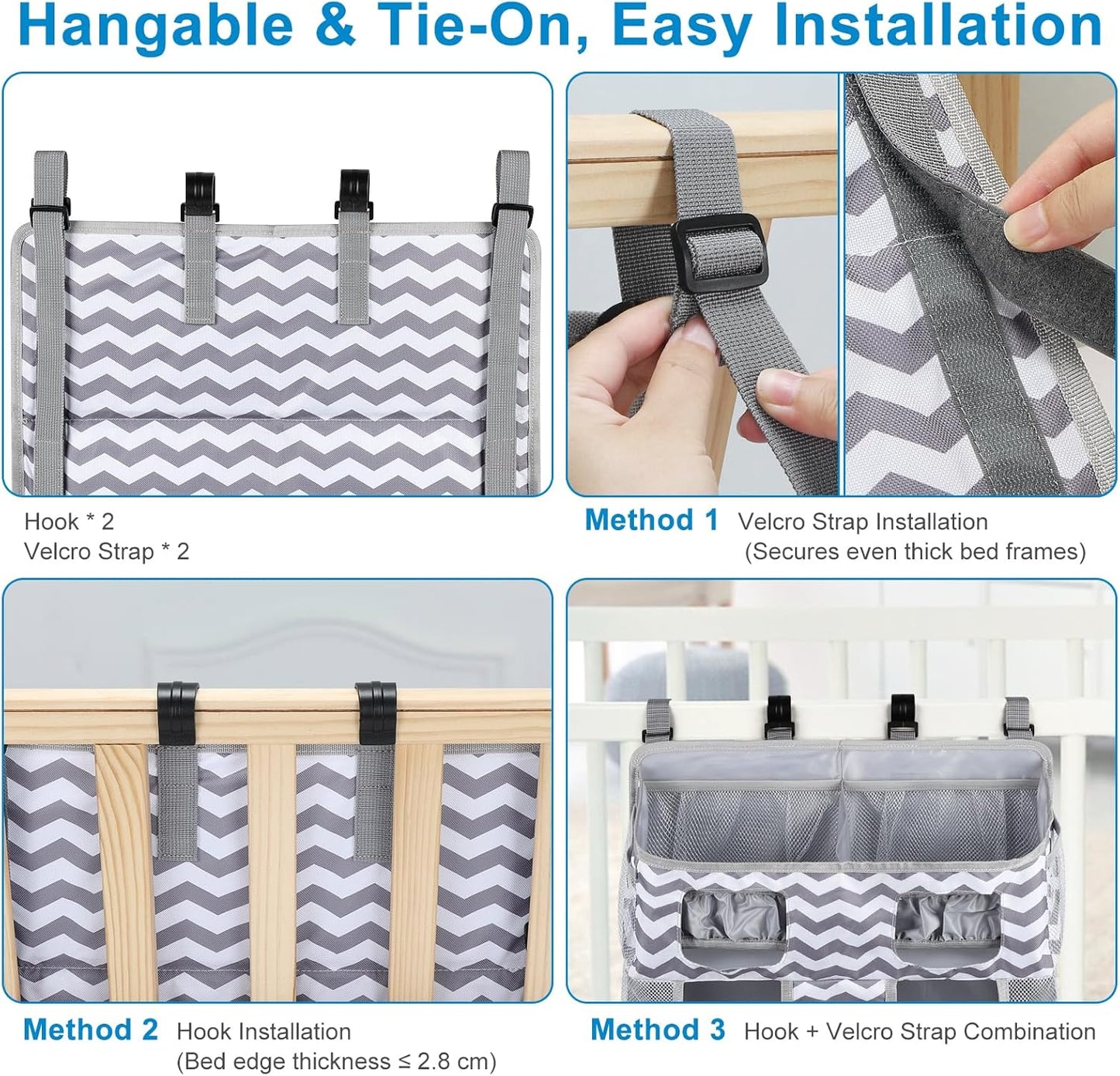 Accmor Hanging Baby Diaper Caddy Organizer, Diaper Stacker, Baby Crib Hanging Classified Storage Bag Organizer for Changing Table, Crib, Playard or Wall & Nursery Organization, Grey