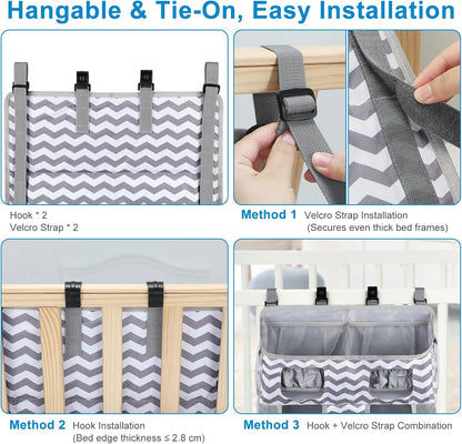 Accmor Hanging Baby Diaper Caddy Organizer, Diaper Stacker, Baby Crib Hanging Classified Storage Bag Organizer for Changing Table, Crib, Playard or Wall & Nursery Organization, Grey