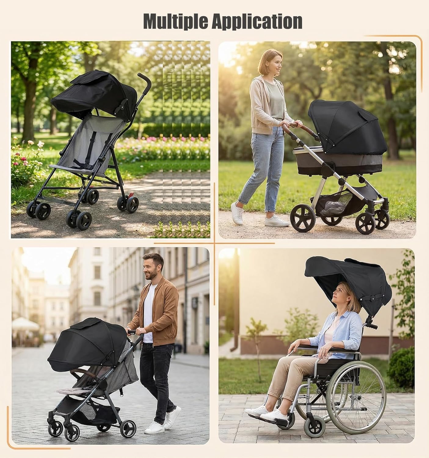 Baby Stroller Sun Shade Cover Stroller Sun Canopy Awning for Pram Pushchair Buggy Parasol Sun Umbrella with Pockets Mesh Window Adjustable Retractable