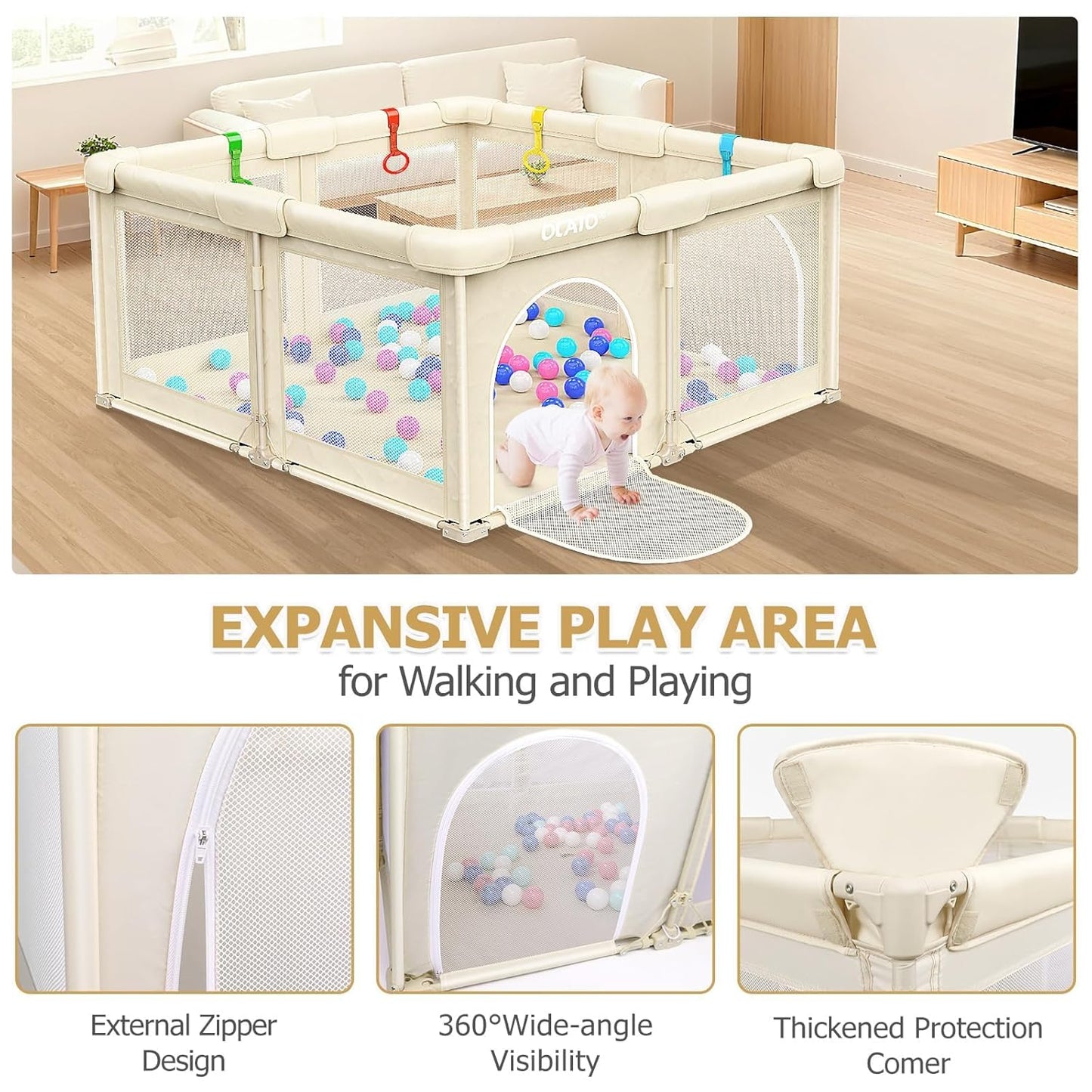 OCATO Baby Playpen Play Pen: Foldable Playpen for Babies and Toddlers Playard for Indoor Outdoor Activity Center Game Fence Safety Area Toddler Play Pen for Babies 6-12 Months Baby Gifts (50" × 50")
