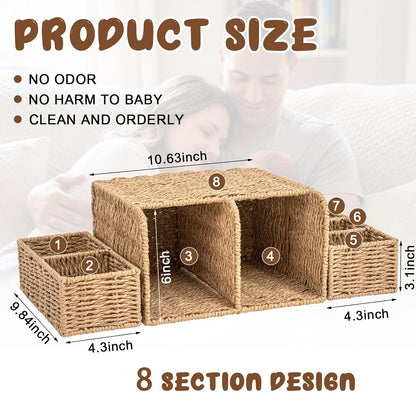 Large Wicker Diaper Caddy Organizer, Detachable Modular Changing Table Organizer for Nursery, Woven Diaper Storage Dispenser Rattan Basket for Nursery Diapering Baby Shower Essentials Gift