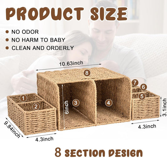 Large Wicker Diaper Caddy Organizer, Detachable Modular Changing Table Organizer for Nursery, Woven Diaper Storage Dispenser Rattan Basket for Nursery Diapering Baby Shower Essentials Gift