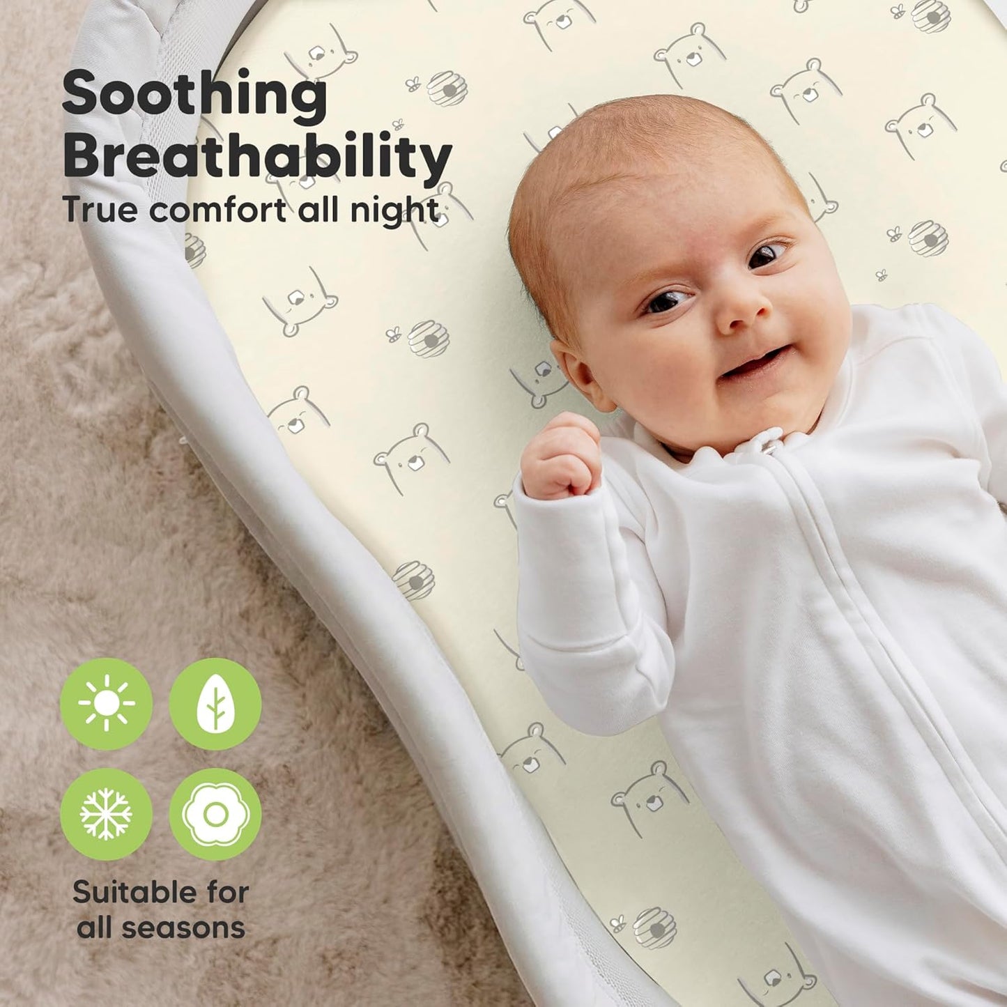 2-Pack Organic Bassinet Sheets for Girls, Boys - 100% Cotton Bassinet Mattress Sheets Compatible with Halo Bassinest Swivel Sleeper, Graco, Baby Delight, Chicco, Unisex Fitted Bassinet Sheets (Elly)