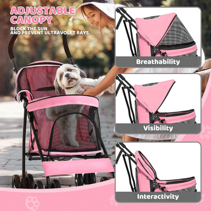 Magshion Compact Pet Stroller for Small-Medium Dogs/Cats up to 22lbs, 4-Wheel Lightweight Umbrella Shaped Portable Puppy Travel Jogger with Breathable Mesh, Cup Holder & Rear Storage, Black