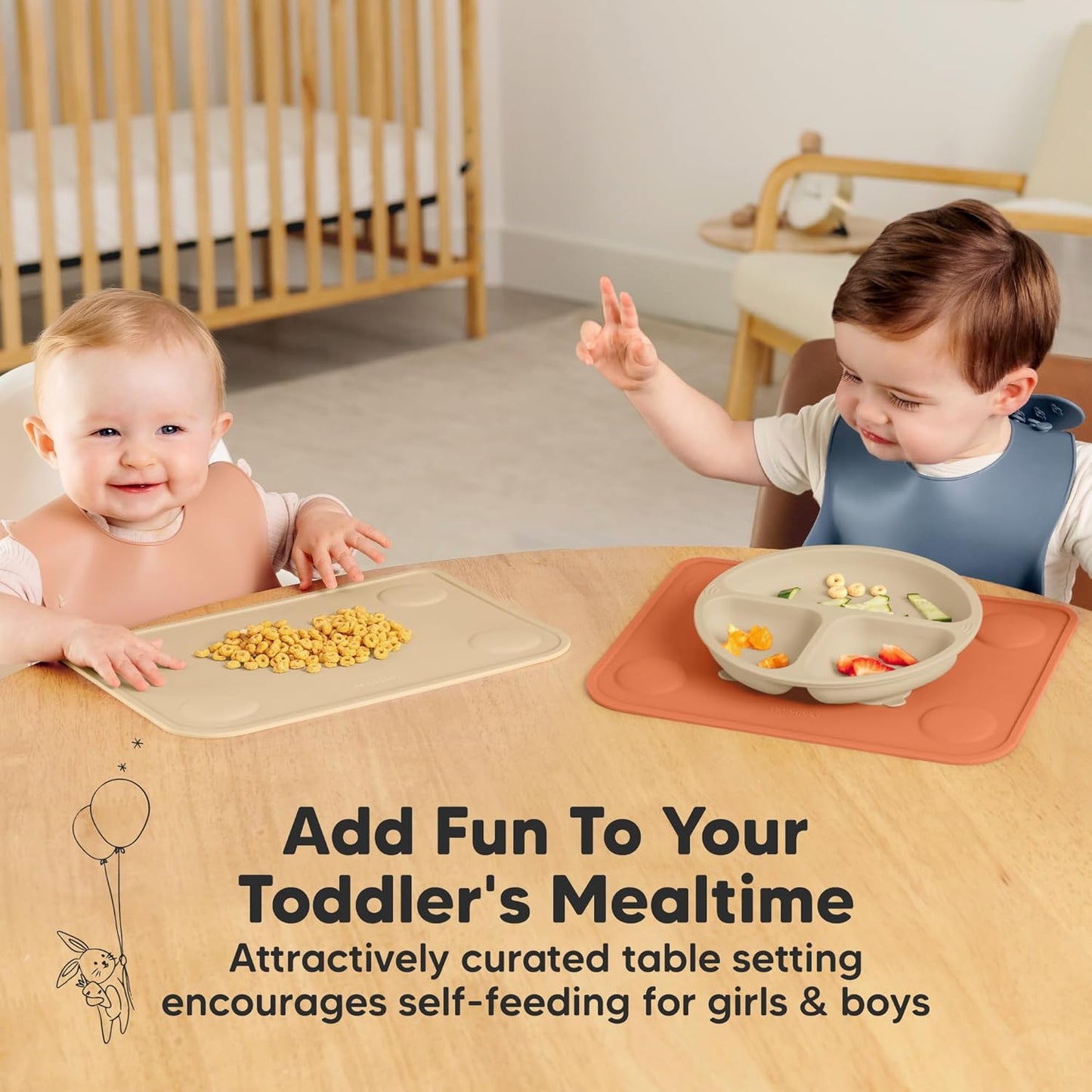 KeaBabies 2pk Silicone Placemats for Toddlers, Kids - 12x9 Non Slip Suction Baby Silicone Placemat for Restaurants, Dining Table,Travel, Easy to Clean, Food Grade/BPA-Free,Small Baby Table Mat(Slate)
