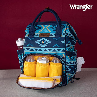 Montana West Wrangler Diaper Bag Backpack Aztec Travel Backpack Purses Western Multi-Function Baby Bags for Mom with Waterproof Insulated Pockets
