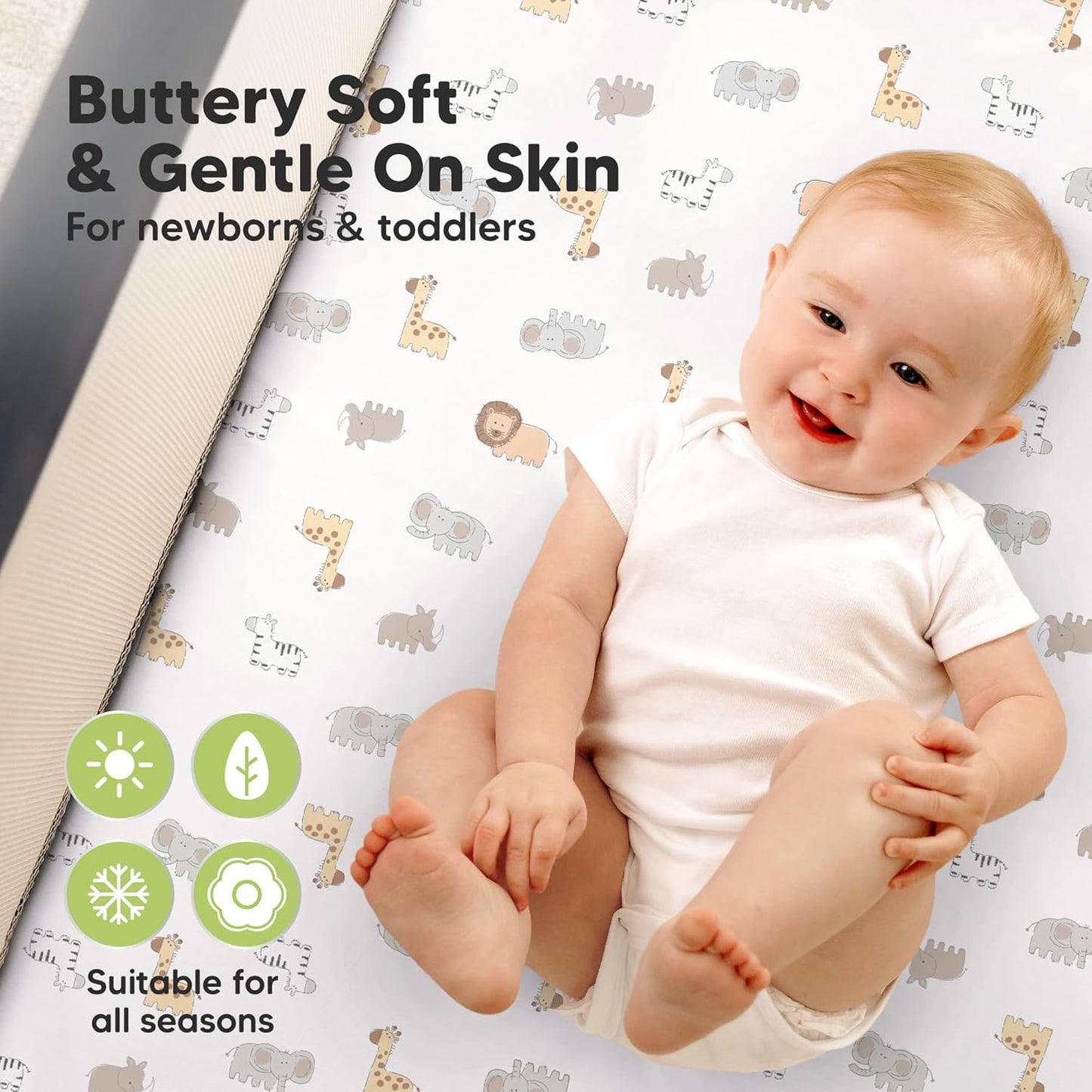 2-Pack Waterproof Pack and Play Sheets, Mini Crib Sheets Fitted for Boy, Girl - 38 x 26 Viscose from Bamboo Pack N Play Mattress Sheets for Graco, Toddler Playard Baby Crib Sheets Neutral (Blue Flax) - Colors B