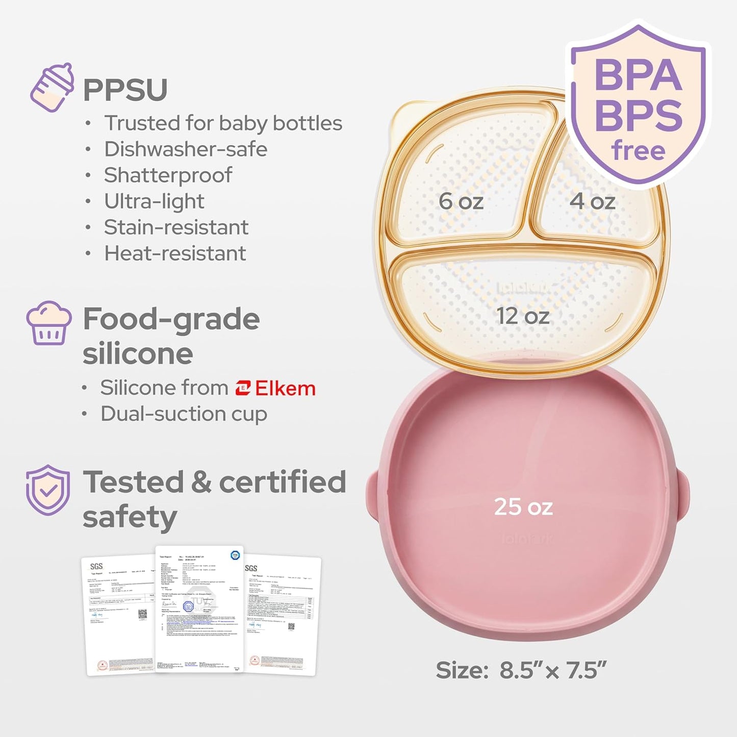 3-in-1 Baby Suction Plates for Toddlers 6-36 Months - Premium Bottle-Grade PPSU Silicone Divided Dishes, Stage-Based Self-Feeding Supplies, BPA Free Stain & Odor Resistant, Microwave Dishwasher Safe