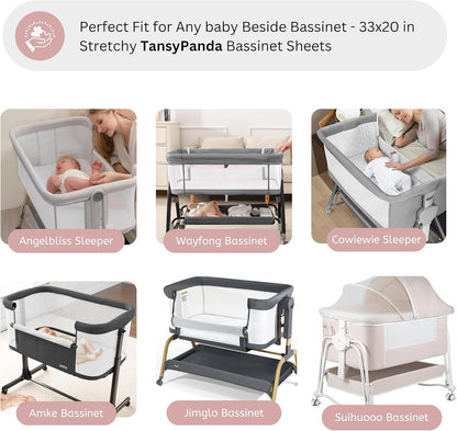 Muslin Bassinet Sheets for Angelbliss, Cowiewie, Amke, Jimglo, Suihuooo, Wayfong Baby Bassinet Bedside Sleeper by TansyPanda, 3PC, 20×33in, Ultra Soft, Breathable, Snug Fit, Unisex Boys Girls, Maadi