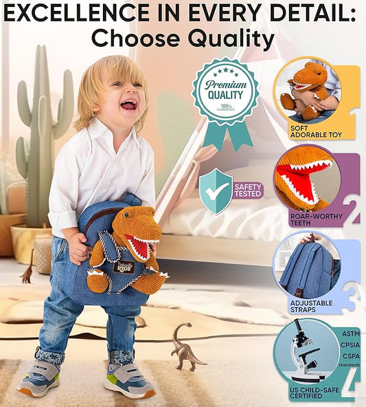 Naturally KIDS Toddler Backpack w Dinosaur Toys for Kids 2-4, 2 Year Old Boy Birthday Gift, 3 Year Old Boy Gift Girl, Toddler Dinosaur Toy