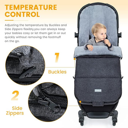 Orzbow Warm Bunting Bag Universal,Stroller Sleeping Bag Cold Weather,Waterproof Toddler Footmuff (Black)