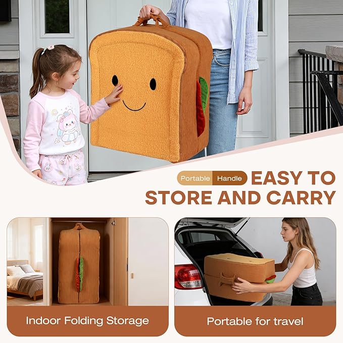 Toddler Travel Bed Sandwich Style - Portable Toddlers Floor Beds, Foldable Soft Foam Travel Crib for Baby and Kid, Washable Cover Toddler Cot with Safety Rail for Travel, Medium Size