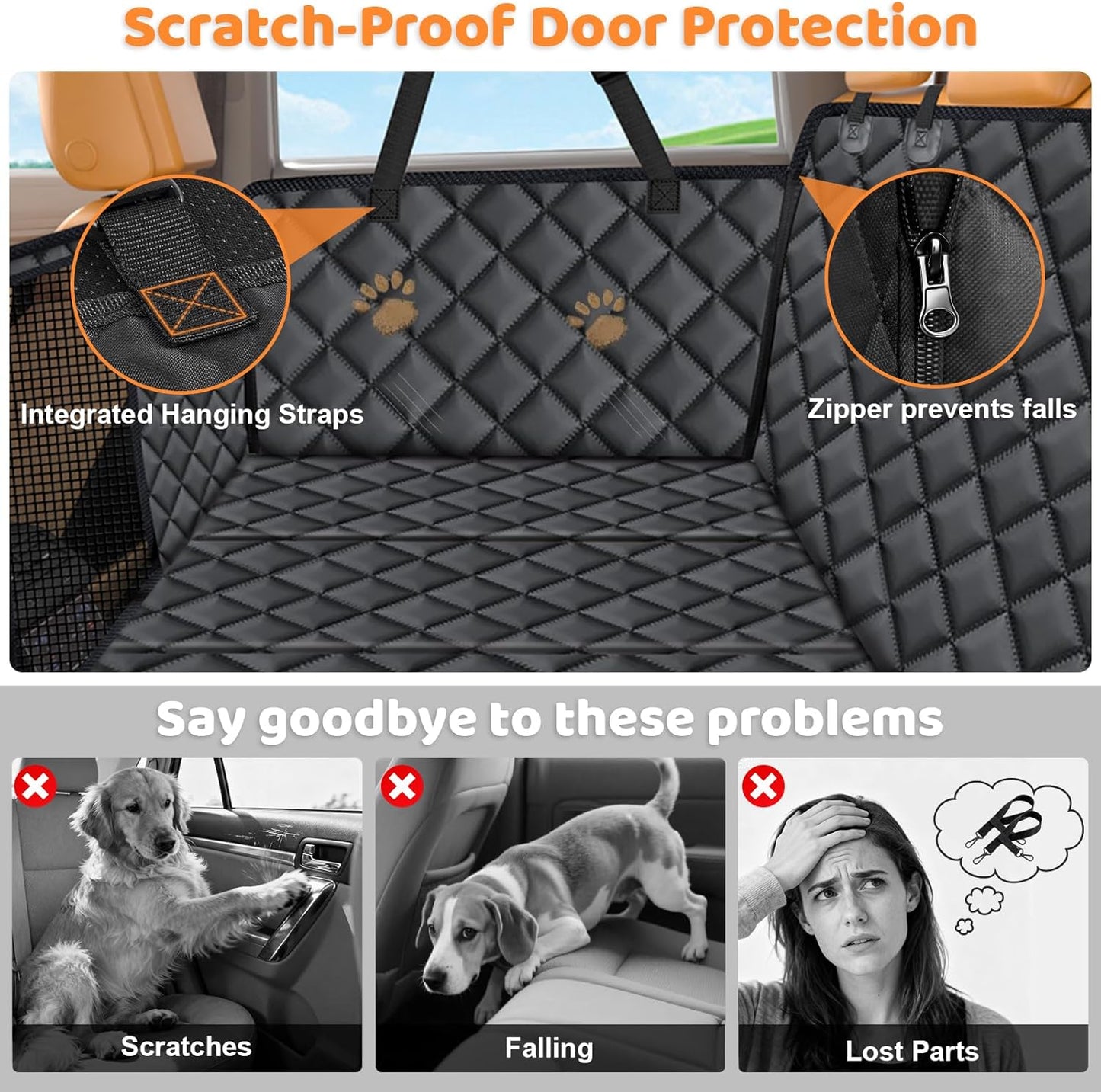 URPOWER Dog Car Seat Cover for Pets 100% Waterproof Seat Cover Hammock 600D Heavy Duty Scratch Proof Nonslip Durable Soft Back Seat Covers for Cars and SUVs