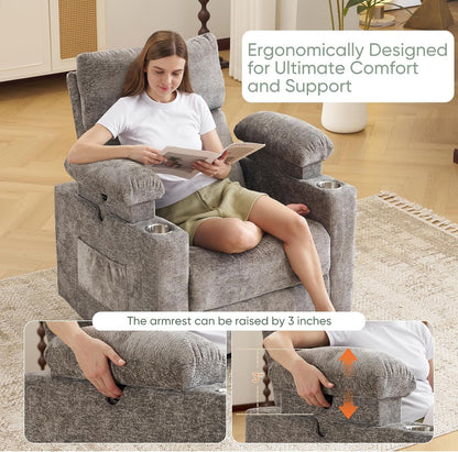 Rocking Chair Nursery with Adjustable Armrest for Breastfeeding, Glider Recliner Nursery Chair with Massage and Heat, Power Swivel Rocker Recliner with Adjustable Headrest, Corduroy, Beige