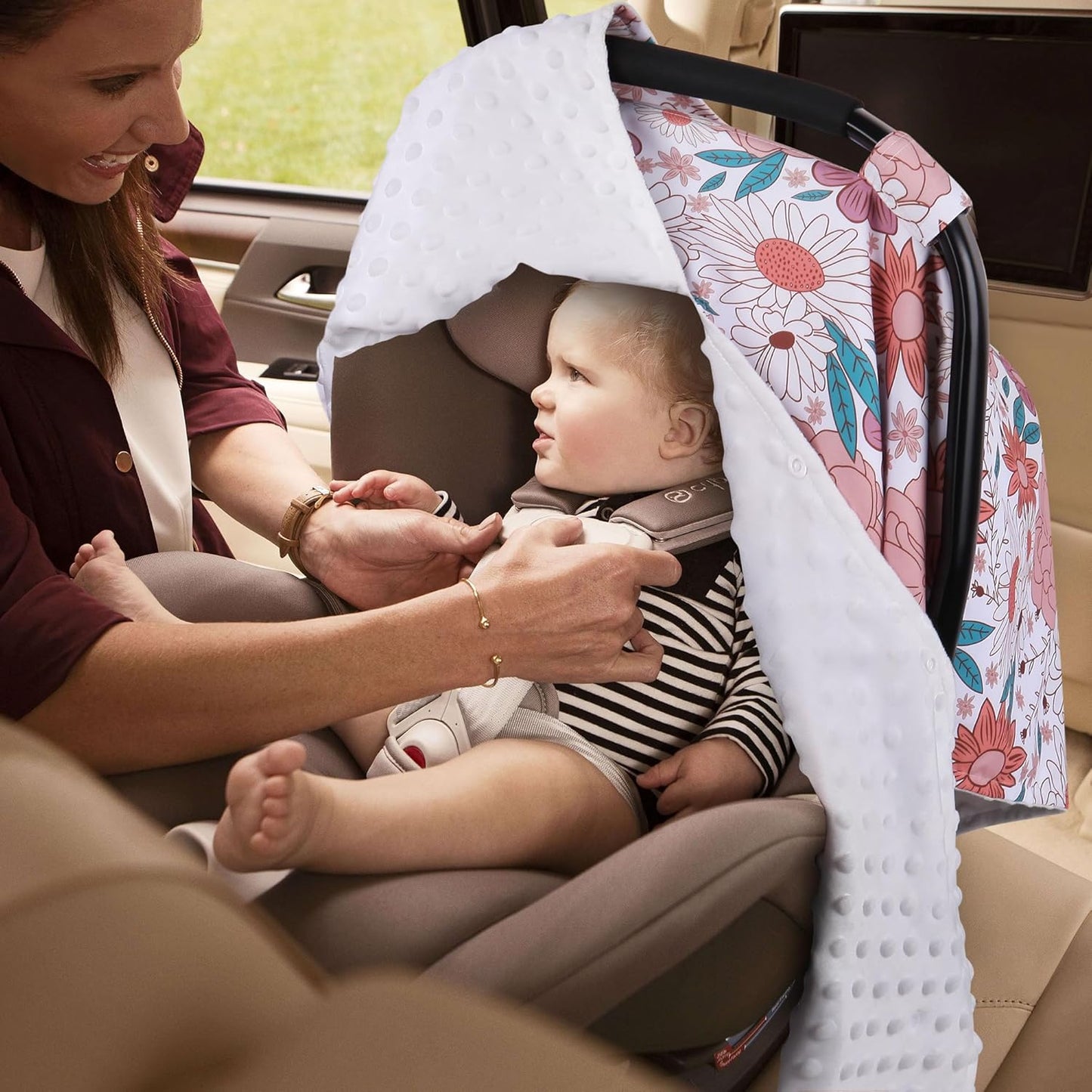 Metplus 2 in 1 Baby Car Seat Cover, Car Seat Canopy for Babies, Mom Multiuse Nursing Cover, Minky Baby Carrier Covers, Newborn Boy Girl, Peekaboo Opening