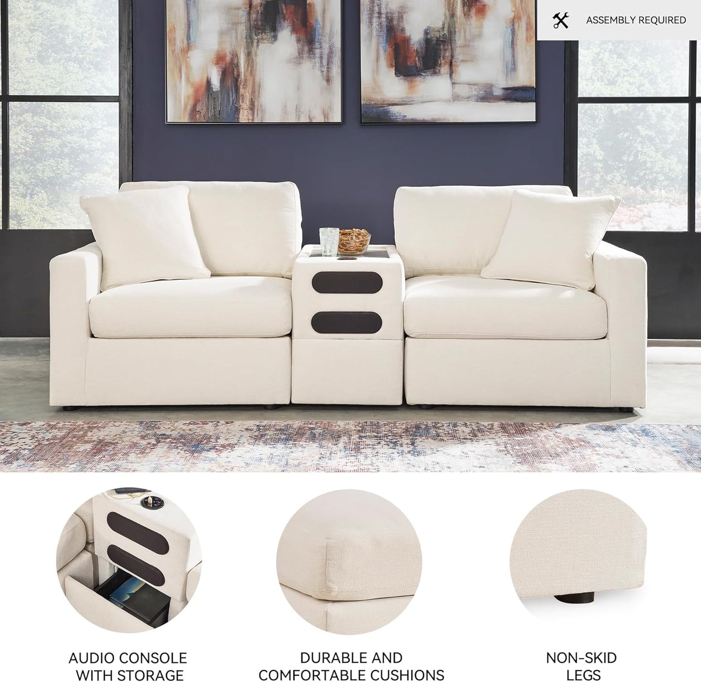 Signature Design by Ashley Modmax Coastal Press-Back Swivel Glider Rocker Recliner with Machine Washable Cover, Hidden Storage Compartments and 2 Bolster Pillows, Beige - Colors B