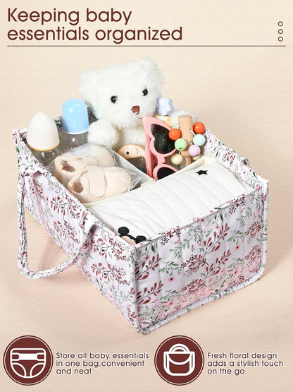 Shinylin 2 Pcs Diaper Caddy Organizer New Mom Gifts Stylish Brown Diaper Caddy Basket Floral Pastoral Daisy Nursery Storage Organizer Baby Shower New Parents Gifts for Baby Newborn Essentials
