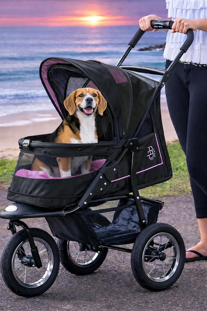 Pet Gear No-Zip NV Pet Stroller for Cats/Dogs, Zipperless Entry, Easy One-Hand Fold, Gel-Filled Tires, Plush Pad + Weather Cover Included, Caribbean Blue