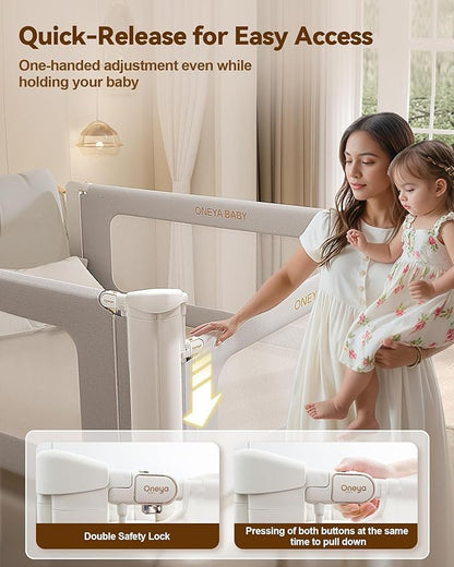 Bed Rail for Toddlers, Thickened & Reinforced Bedrails for Queen with Double Child Lock, Upgraded Toddler Bed Rails with Height Adjustable, Kids Baby Bed Rail Guard, Grey, 1Side 60" Lx28 H