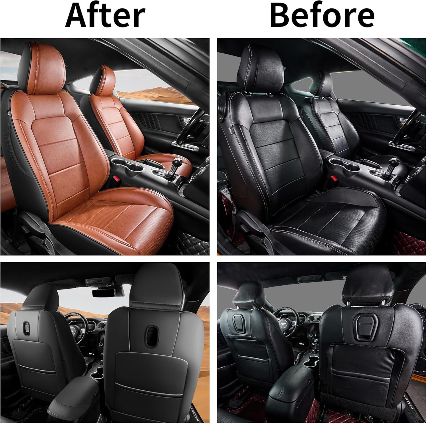 Custom Fit Ford Mustang Convertible Seat Cover 2015 2016 2017 2018 2019 2020 2021 2022 2023 2024 2025 2026, Faux Leather Car Seat Cover Full Set (Convertible-Red+Balck)