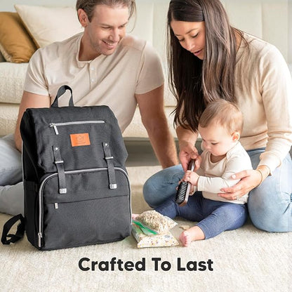 KeaBabies Baby Diaper Bag Backpack with Changing Pad - Waterproof Baby Bag for Mom and Dad, Insulated Bottle Pockets, Durable Toddler, Twin, Boy Girl Diaper Backpack for Travel, Large (Classic Gray)