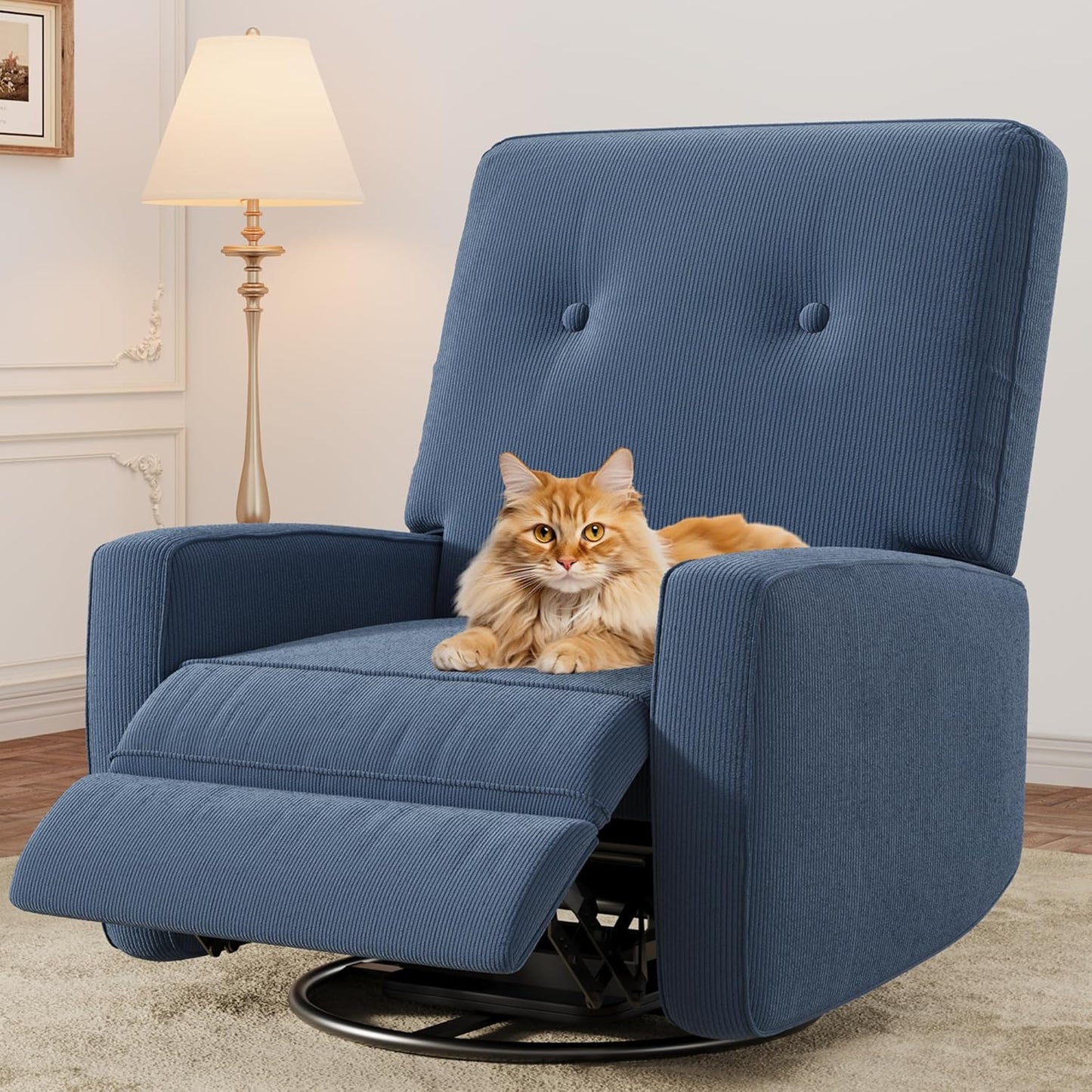 IDEALHOUSE Recliner Chair, 360° Swivel Rocking Glider Chair for Adults with Adjustable Backrest & Footrest, Cozy Linen Upholstered Armchair for Living Rooms, Bedrooms, Apartments, Beige