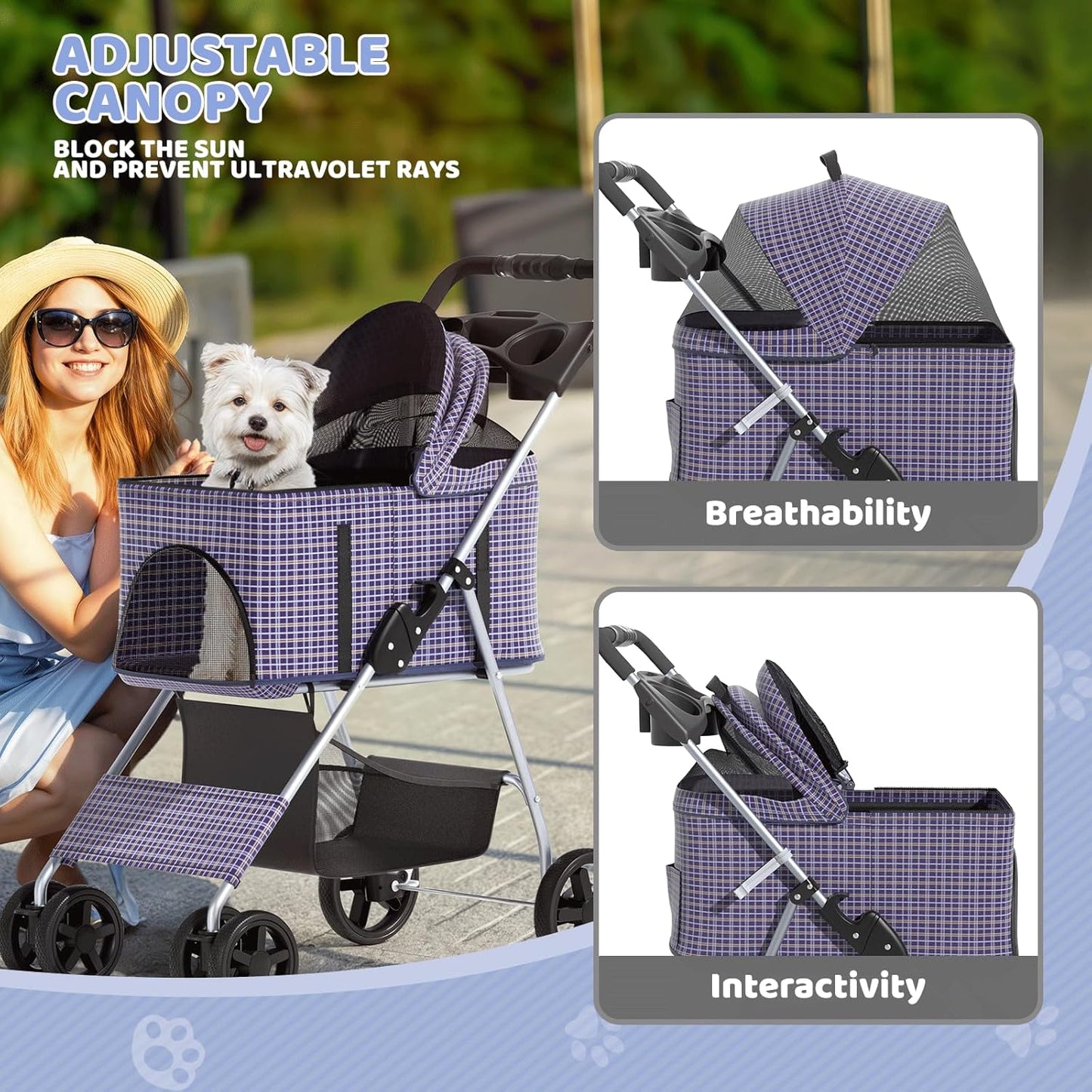 Magshion Compact Pet Stroller for Small-Medium Dogs/Cats up to 22lbs, 4-Wheel Lightweight Umbrella Shaped Portable Puppy Travel Jogger with Breathable Mesh, Cup Holder & Rear Storage, Black