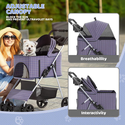 Magshion Compact Pet Stroller for Small-Medium Dogs/Cats up to 22lbs, 4-Wheel Lightweight Umbrella Shaped Portable Puppy Travel Jogger with Breathable Mesh, Cup Holder & Rear Storage, Black
