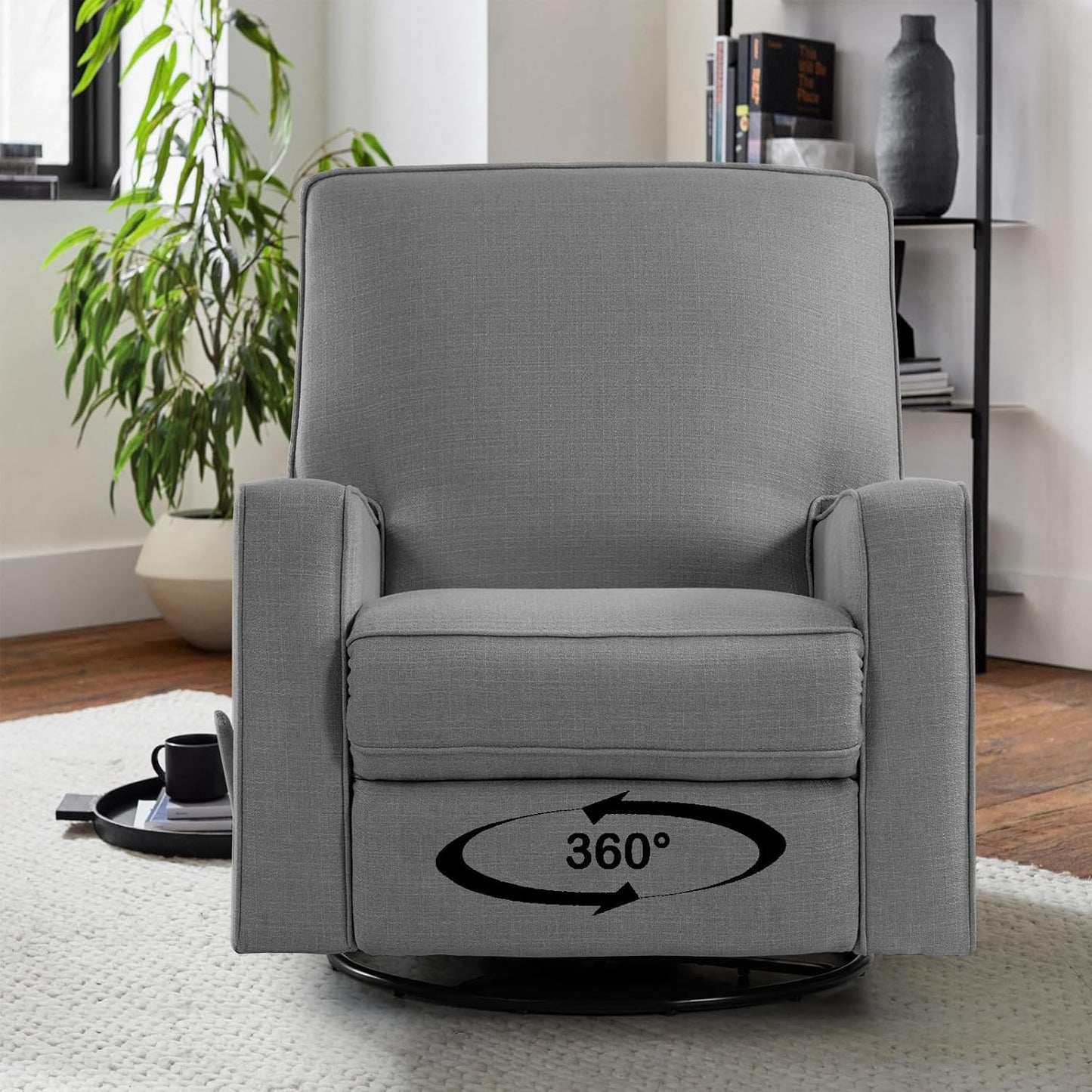 Harkawon Swivel Rocker Recliner Chair, Glider Rocker Recliner, Rocking Chair Nursery, Fabric Chair with High Back, Deep Seat, for Living Room, Bedroom, Beige