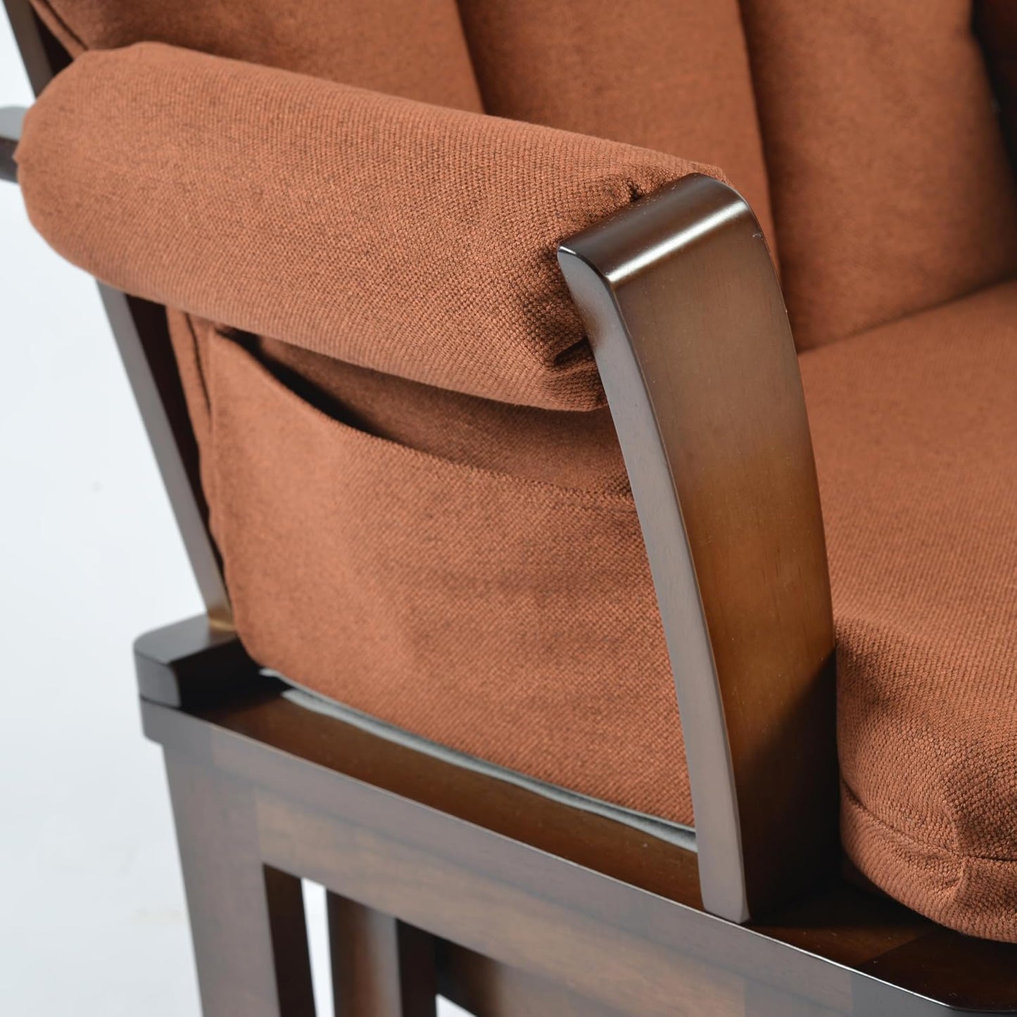 Joli Deluxe Glider Chair and Ottoman Set (Terracotta Fabric and Walnut Frame)